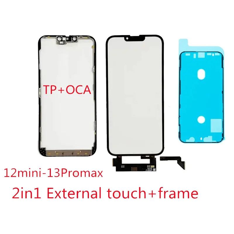 

2in1 Frame External Glass With Touch Digitizer Screen With OCA For iPhone 12 mini 13 Pro Max TP Replacement