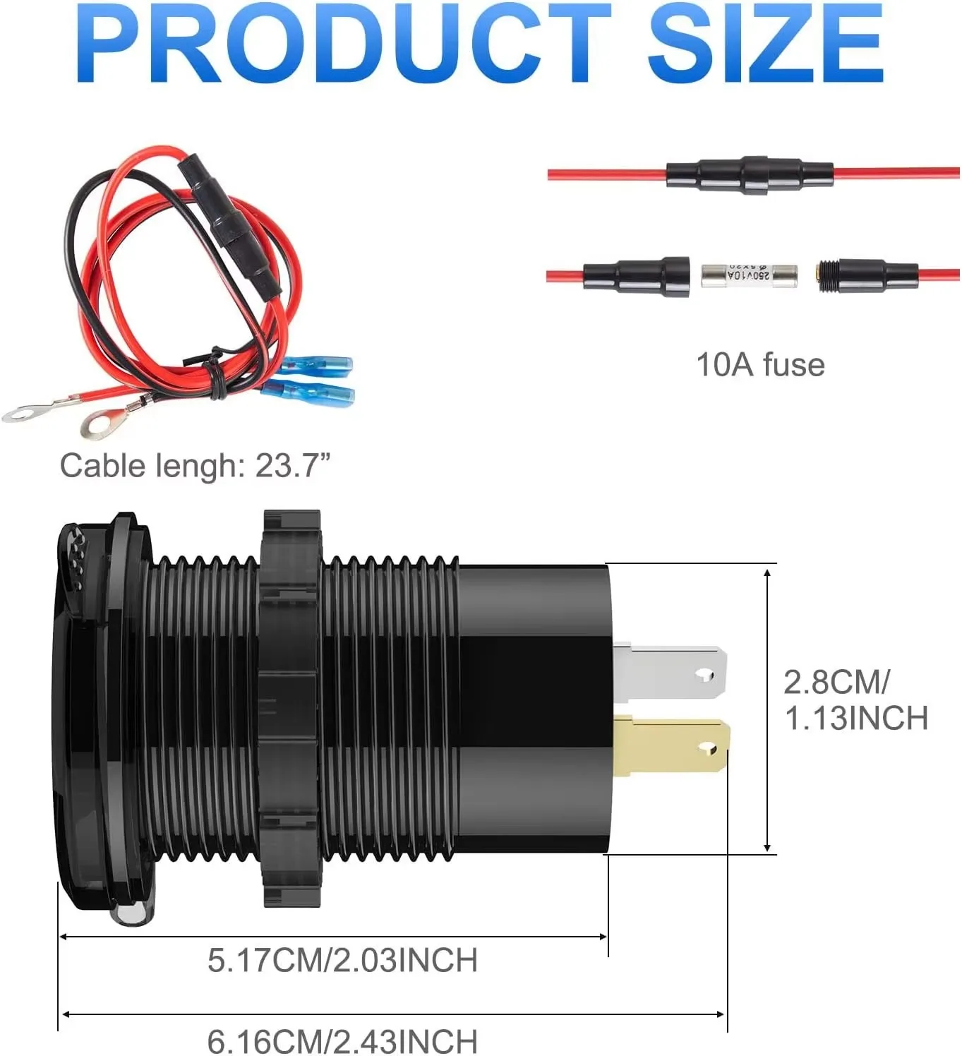 12V/24V USB Car Charger Power Socket with Switch PD and QC3.0 Fast Charging Charger for Car RV Boats Motorcycle