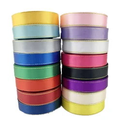 (25 Yards/roll) 20mm Satin Ribbon Gold Edge Wholesale High Quality Gift Packaging Handmade Ribbon Roll DIY