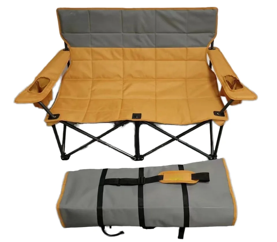 

Hot sale! Outdoor Furniture Folding Double Seat Camping Chair with Arms and Cup Holders