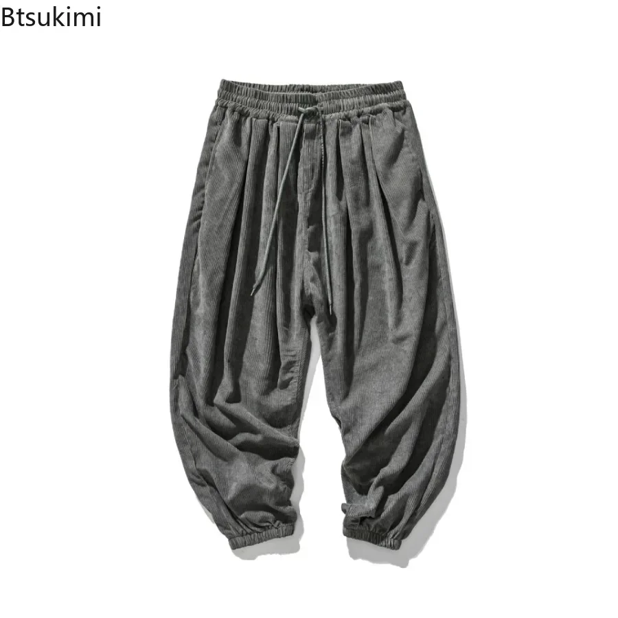 2025 Men's Loose Casual Cargo Pants Oversized Drawstring Pockets Sports Trousers Men Thick Wide Leg Corduroy Pants Joggers Pants