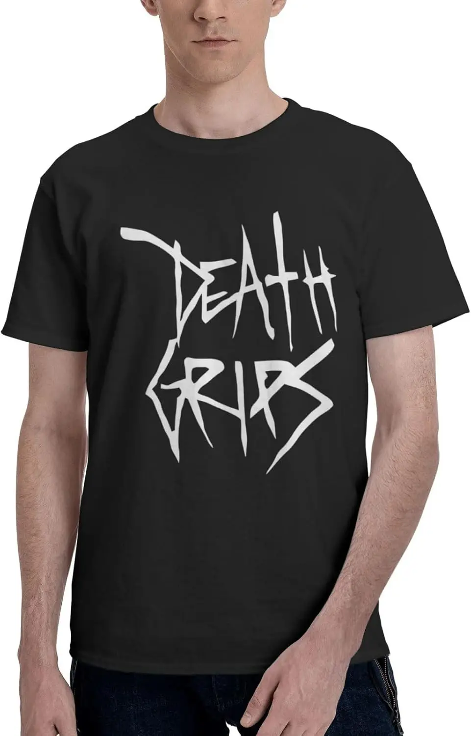 Death Rock Grips Band Shirts Men's Cotton Short Sleeve Tee Casual T-Shirts Crew Neck T Shirt Printed Tops Black