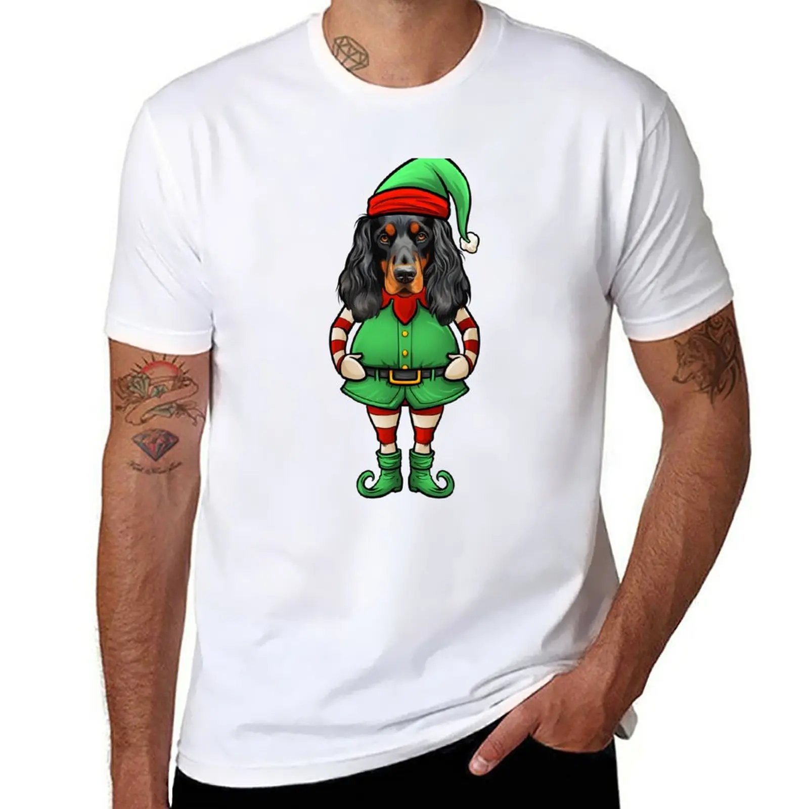 Funny Christmas Elf Gordon Setter Dog T-Shirt kawaii clothes sweat shirts graphic t shirt T-shirt men