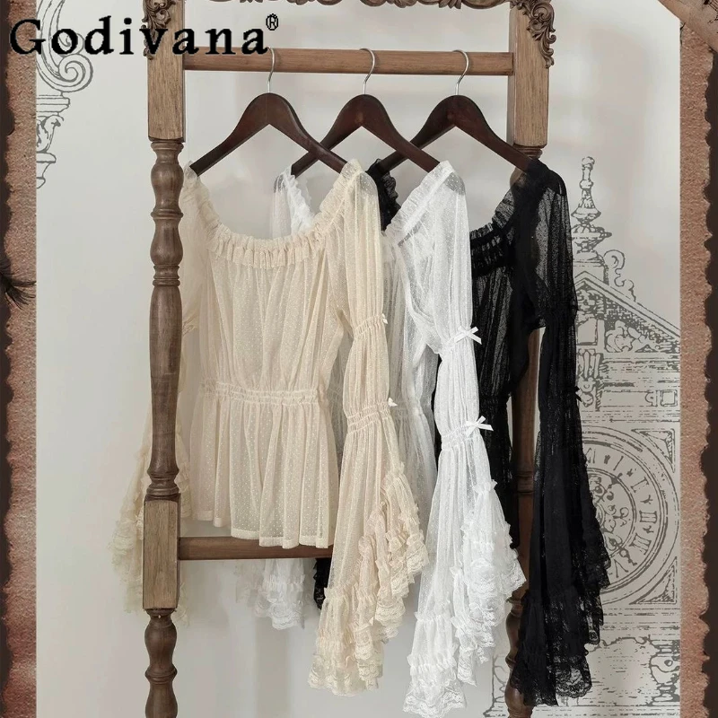 

Original Lolita Long Sleeve Shirt Blouses for Women Gothic Off Shoulder Ji Sleeve Vintage Shirt Spring Summer 2026 Women's Top
