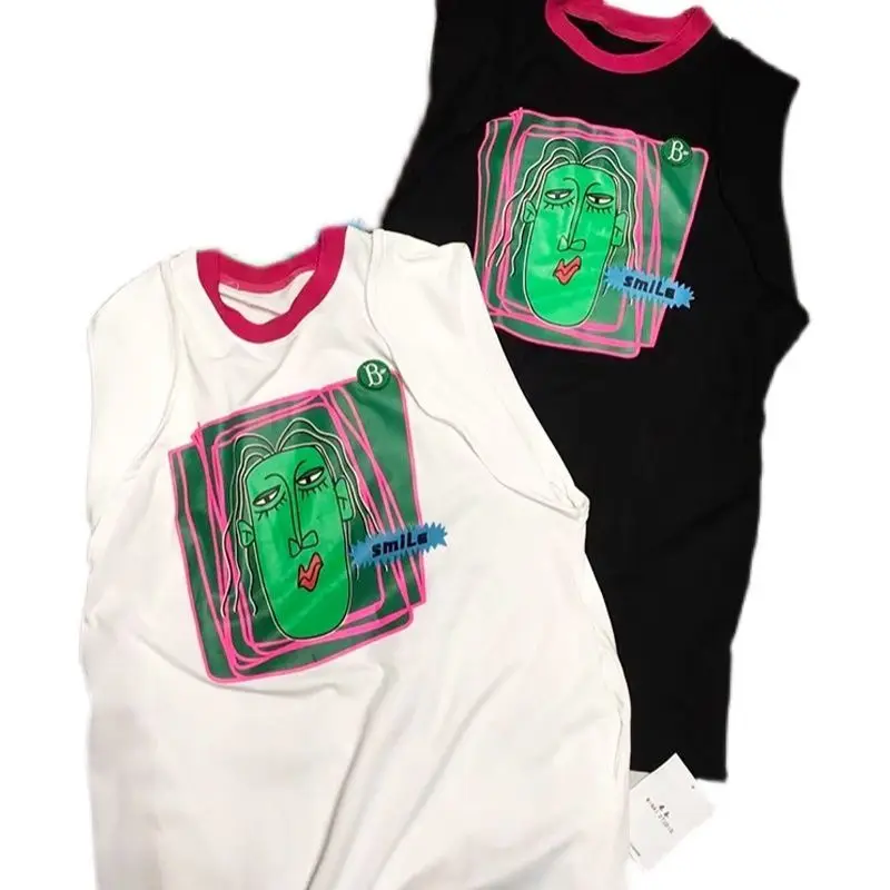 Belle surdimensionnée mode décontracté sans manches t-shirt robe d'été ample impression Patchwork col rond robe Midi femmes vêtements irréguliers