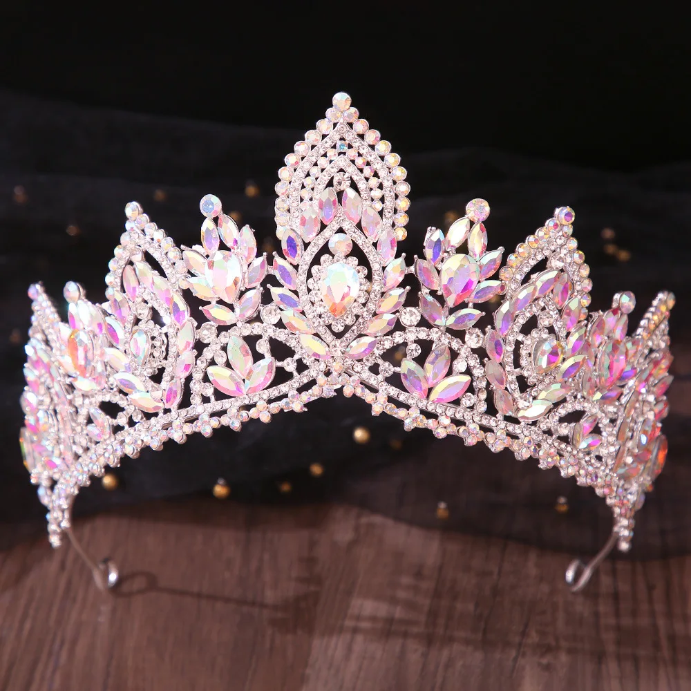 DIEZI Fashion Girls Luxury Pink Crystal Tiara For Women Wedding Party Elegant Bridal Bride Rhinestone Crown Hair Accessories