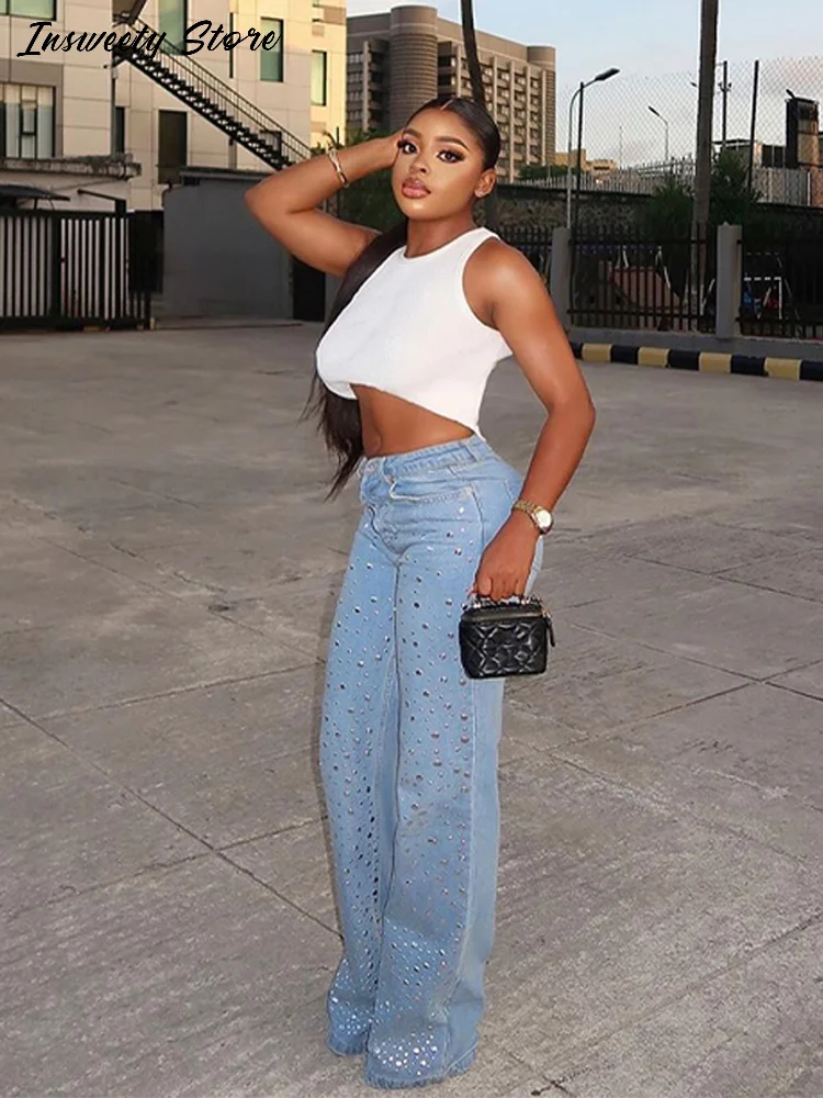 

Fashion Loose Sequined Jeans Women's High Waist Straight Leg Wide-legged Pants 2025 Spring Summer New Ladies Fashion Trousers