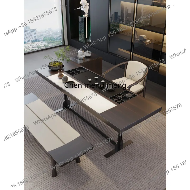 

Light luxury tea table, tea table and chair integrated modern simple solid wood living room Chinese rock slab tea tray