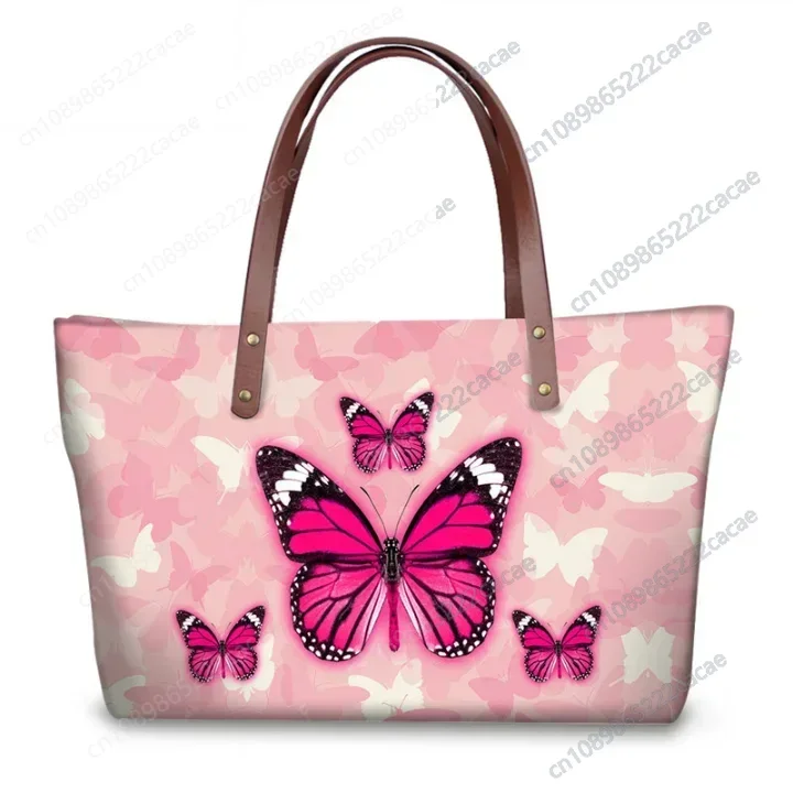 

Beauty Pink Butterflies 3D Handbags Set for Women Large Coin Purses Girls Fashion Shoulder Bags Ladies Cluth Bag Wallet