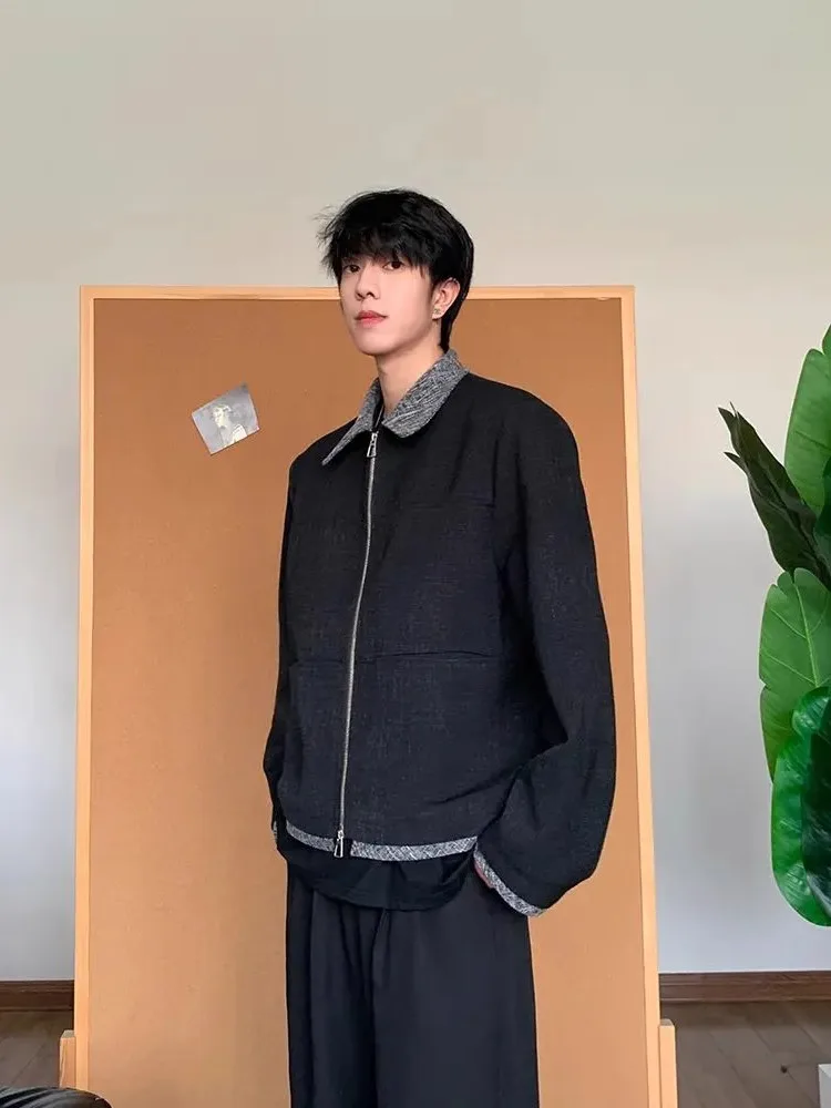 

Cleanfit Men's Fraance Sle Jaet Autumn Winter High Collar Baseball Coat Vintage oulder Length Zipper Closure Polyeste...