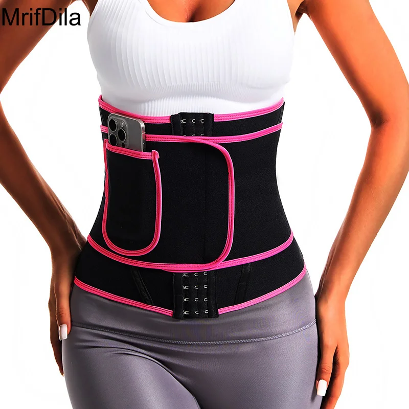 

Aiithuug Double Control Waist Trainer Hooks Magic Sticker Waist Trainning Girdle Gym Workout Corsets Tummy Control Neoprene Hot