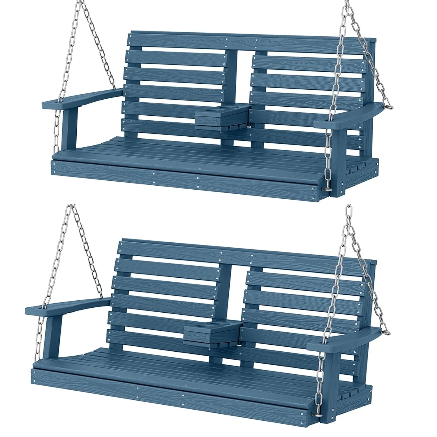 Hanging Porch Swing 2-Pack with Cup Holders for Patio Outdoor, Blue, Customized
