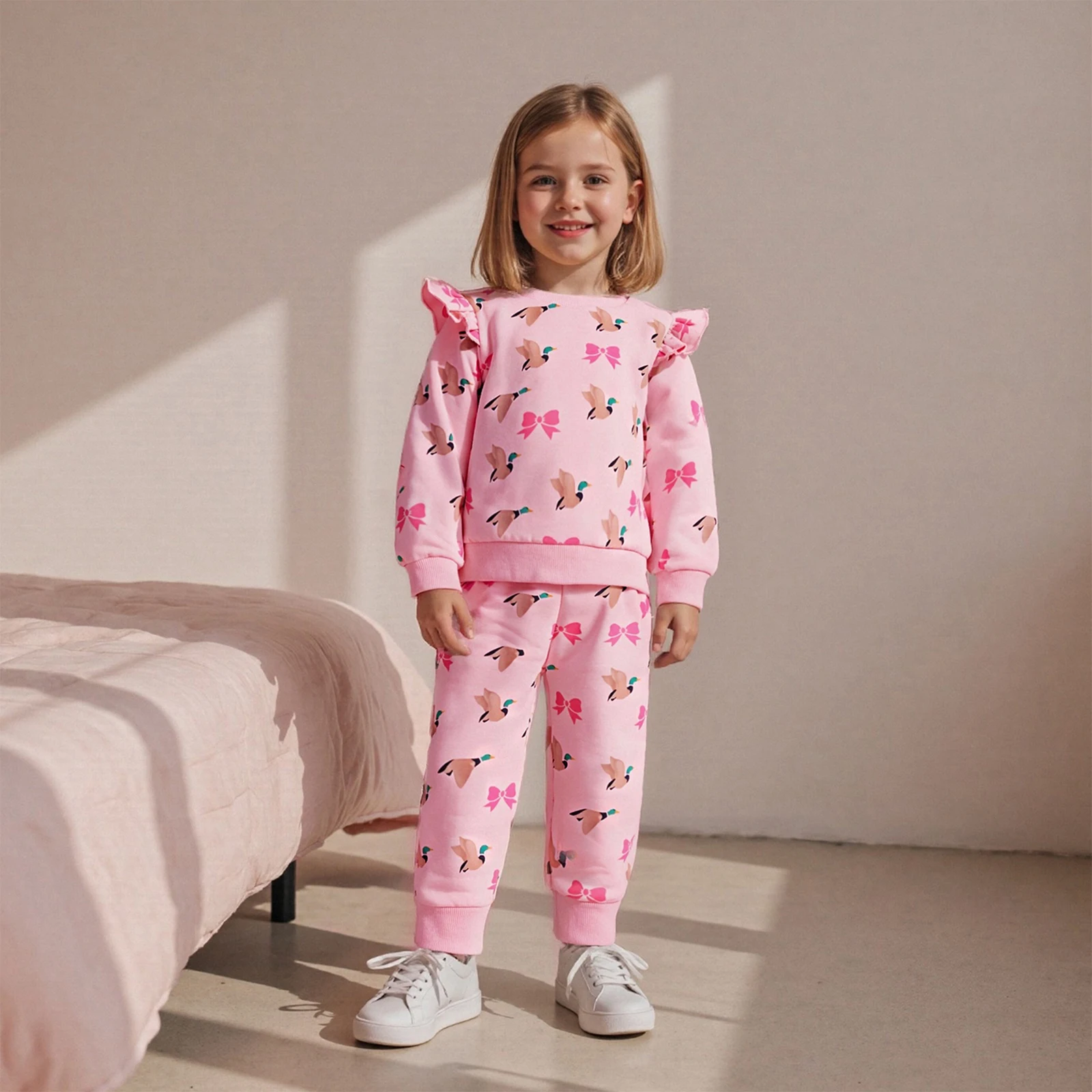 FOCUSNORM 0-3Y طفل رضيع الفتيات الخريف الملابس مجموعات وتتسابق بطة القوس طباعة طويلة الأكمام البلوز البلوز مرونة الخصر السراويل