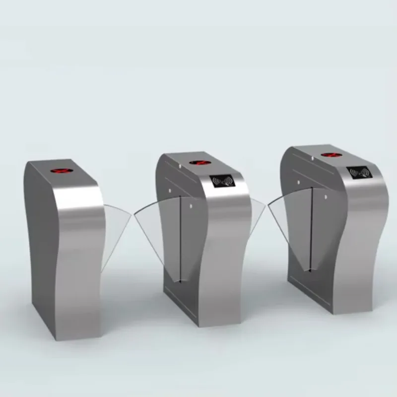 Flap Barrier Turnstile with RFID Card 304 Stainless Steel 550mm Passage Width Automatic Entrance and Exit Retractable