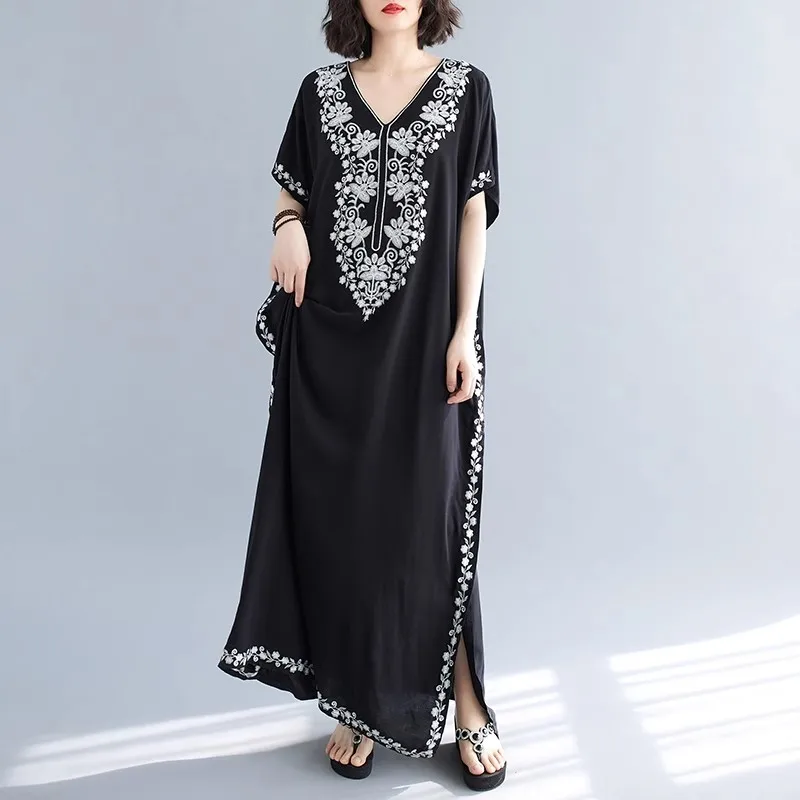 Summer Style Nightdresses Women Sleepwear Dress Embroidery V-neck Nightgown Plus Size Nightwear loose Outside Wear