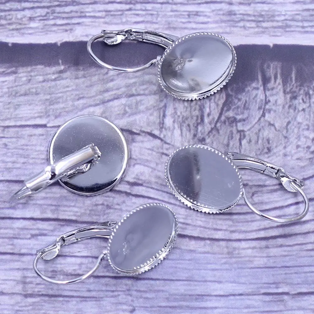 750Pcs Free Shipping Round Cabochon Setting Earring Wire Jewelry Making Findings 26x15mm(Fit 14mm)