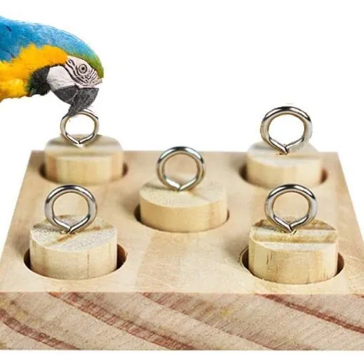 

Bird parrot training toy wooden pole puzzle, colorful plug and pull cylindrical building blocks, DIY plug hole, round plug hole