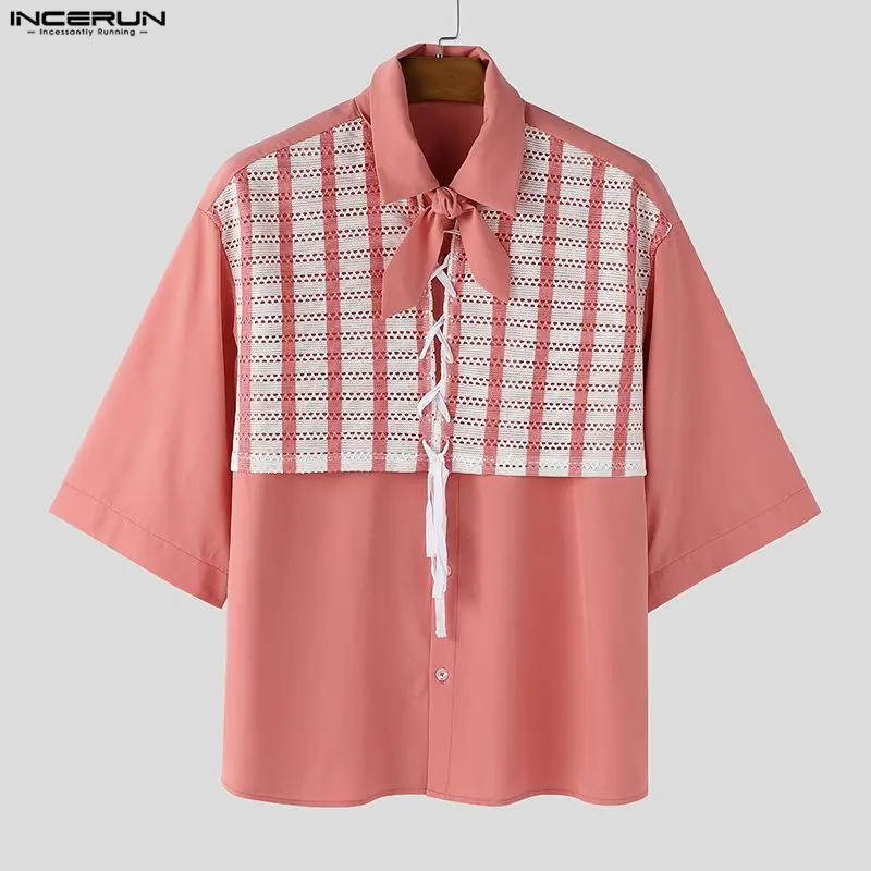 

INCERUN Men's Shirts Lace Patchwork Printing Lapel Half Sleeve Menswear Clothing Summer Oversize 2026 Fashion Casual Tops Camisa