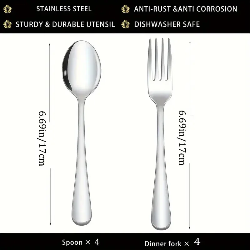 Stainless Steel Silverware Set 6 Pieces - Mirror Finish, Dishwasher Safe, Suitable for Home and Restaurant Use