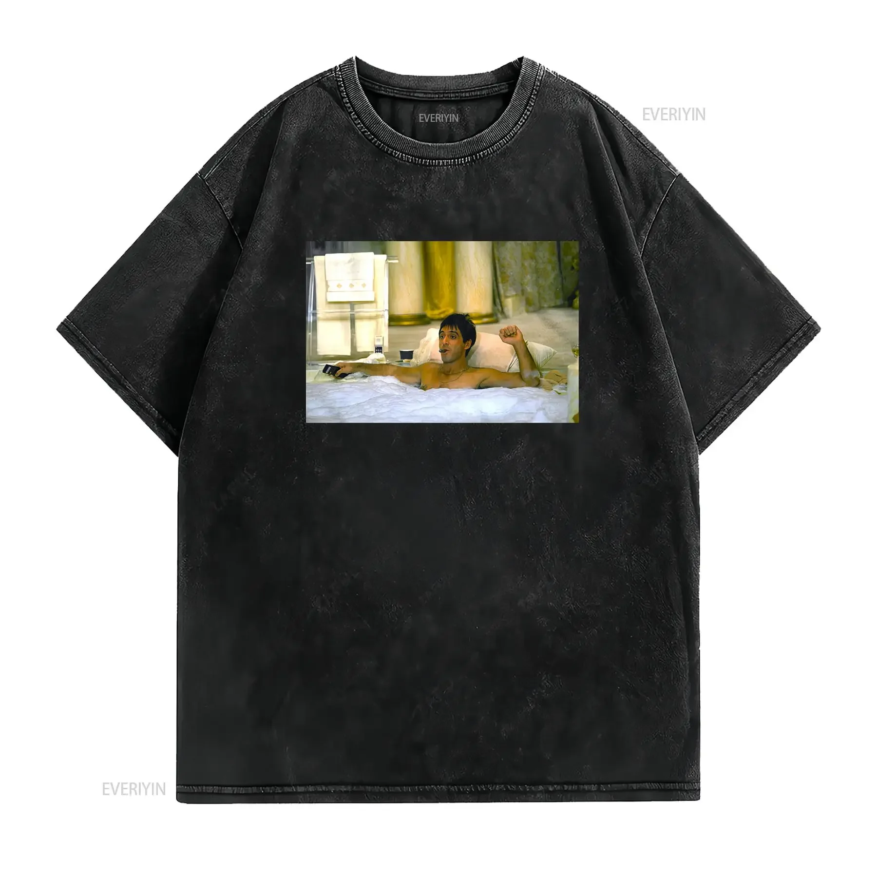 Scarface Tony Montana Bubble Bath Men's T Shirt Clean Gangster Cuban Mafia vintage Washed homme streetwear
