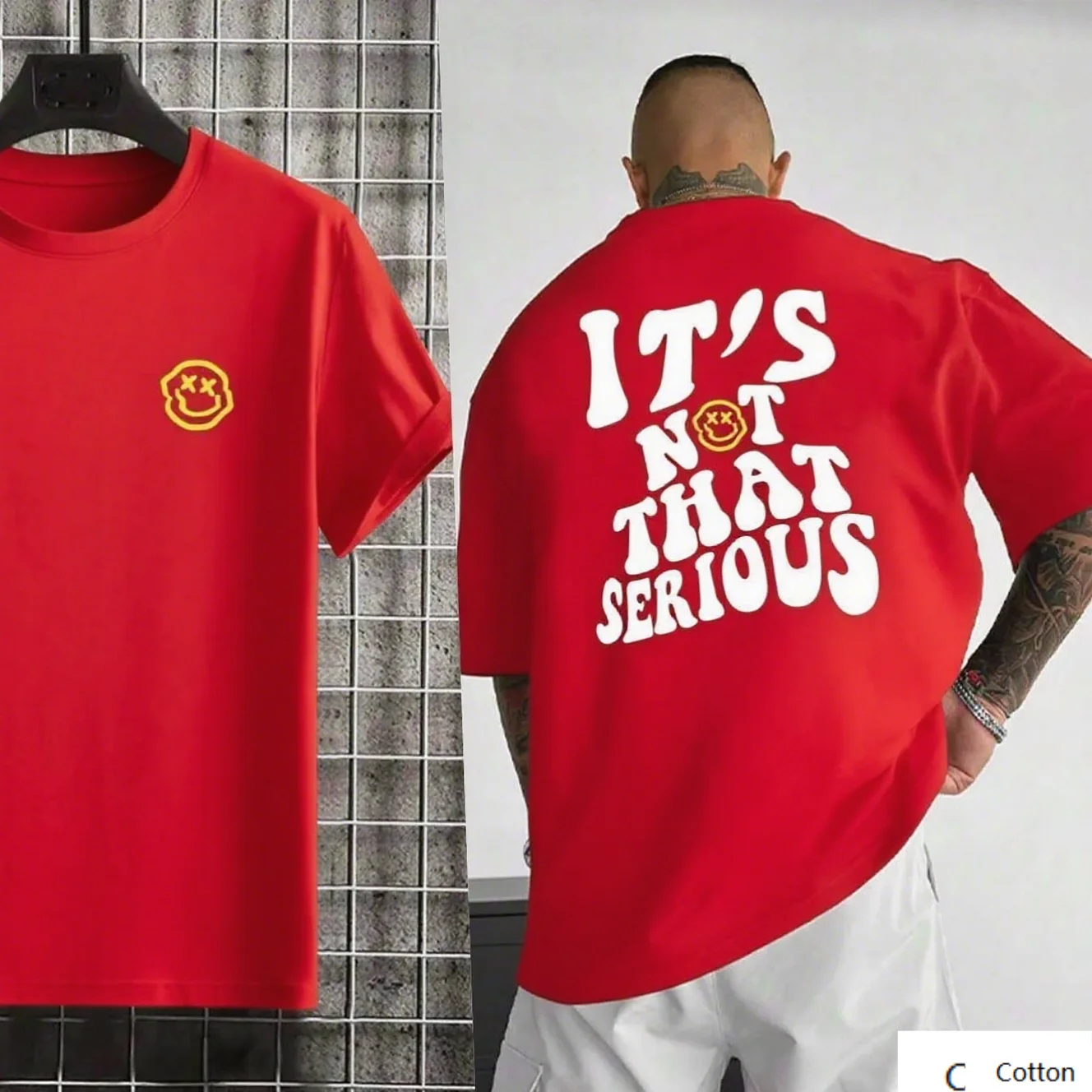 

Высококачественная хлопковая футболка с привлекательным дизайном смайлика и позитивным слоганом, идеально подходящая для любителей уличного стиля.