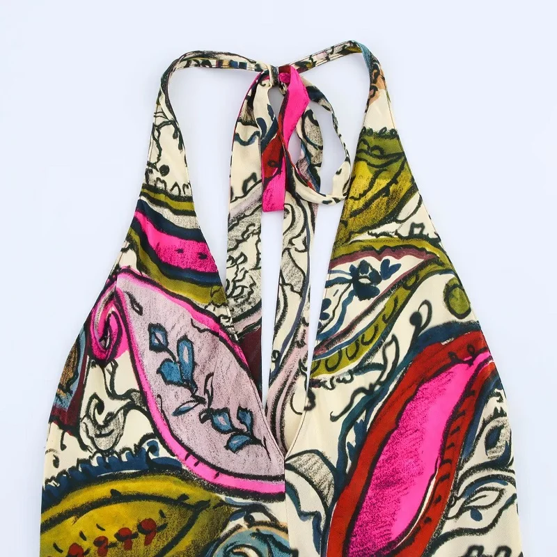 MUJER Stampa Abiti lunghi con scollo all'americana per donna Boho Beach Maxi abito Donna Abiti da festa sexy senza schienale Abito da donna per le vacanze