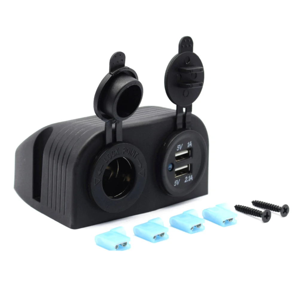 Plastic Car Charger Socket Portable Detachable Dual USB 240W Antiflaming 12-24V Stylish Waterproof RV Boats Power Outlet