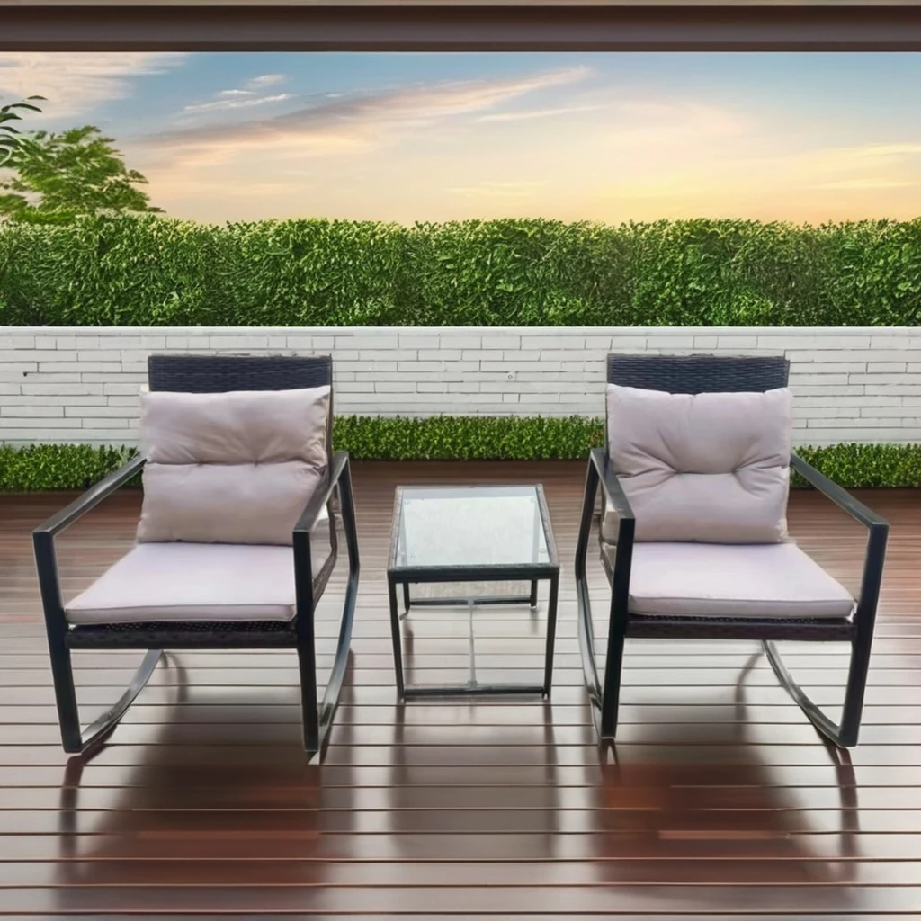 

3pcs Garden KD Rocker Chair Furniture Patio Bistro Rocking Chair Table Set