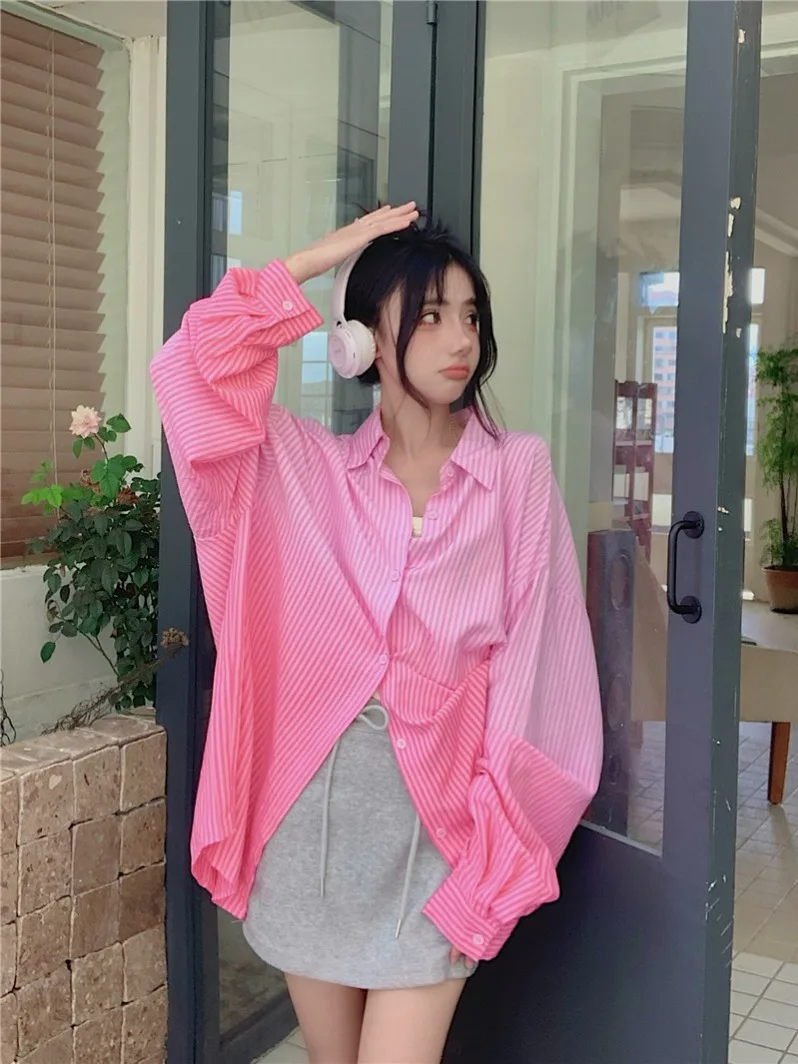 

Осенняя мужская повседневная рубашка большого размера с длинным рукавом, винтажная, модная, молодежная, свободного кроя, с принтом, в полоску, 300 Pou