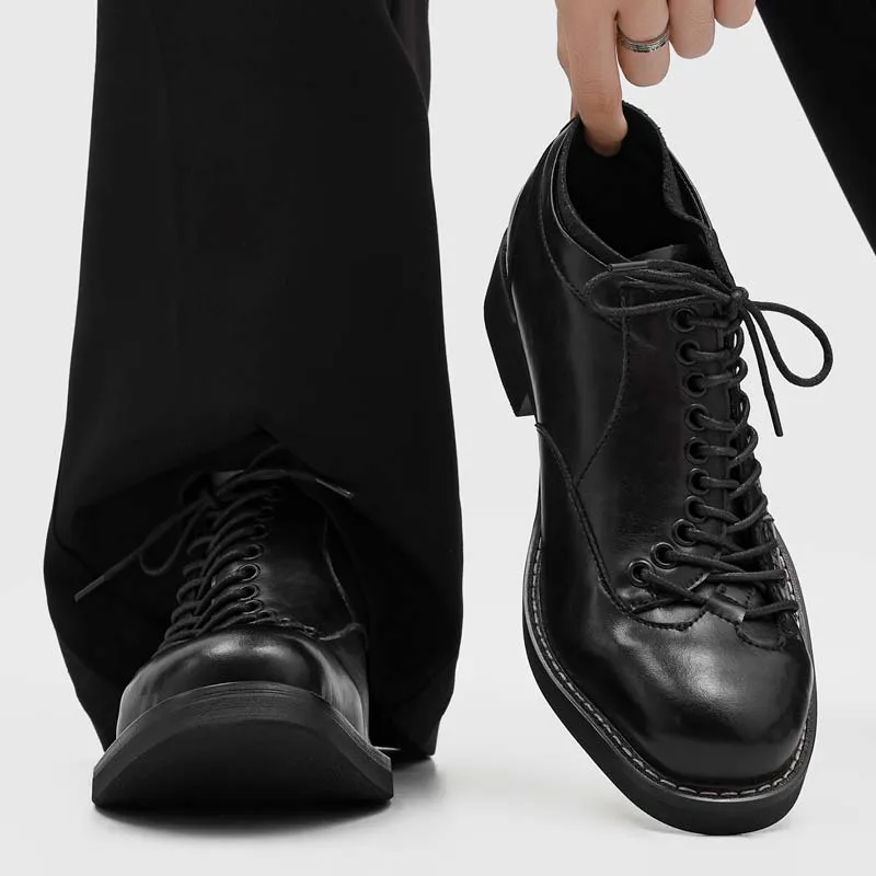 Street Style Men's Ankle Boots Casual Leather Botas for Men Thick Bottom Motorcycle Boots Leisure Walk High Top Shoes Sneakers