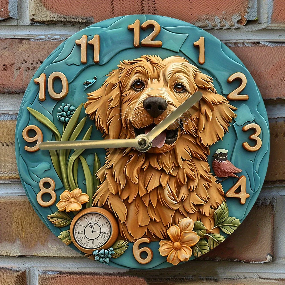 Golden Retriever Silent Aluminum Wall Clock - Diy, Spring Living Room Decor, Perfect for Thanksgiving Wall Clock Modern Design