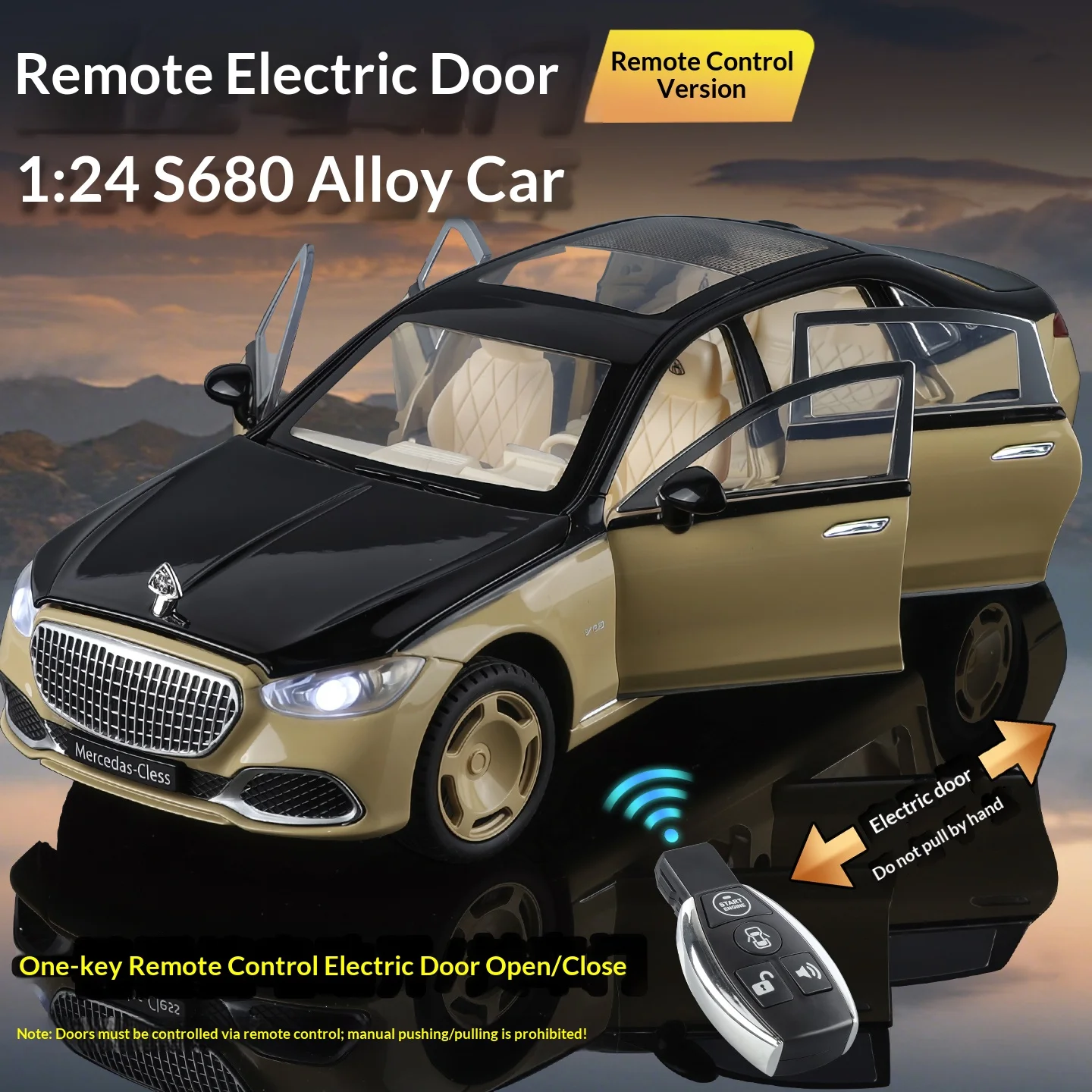 

With Key 1:24 Scale Maybach S680 Sedan Car Model Ornaments Simulation Sound and Light Alloy Die-cast Toy Car Boy Collection Gift