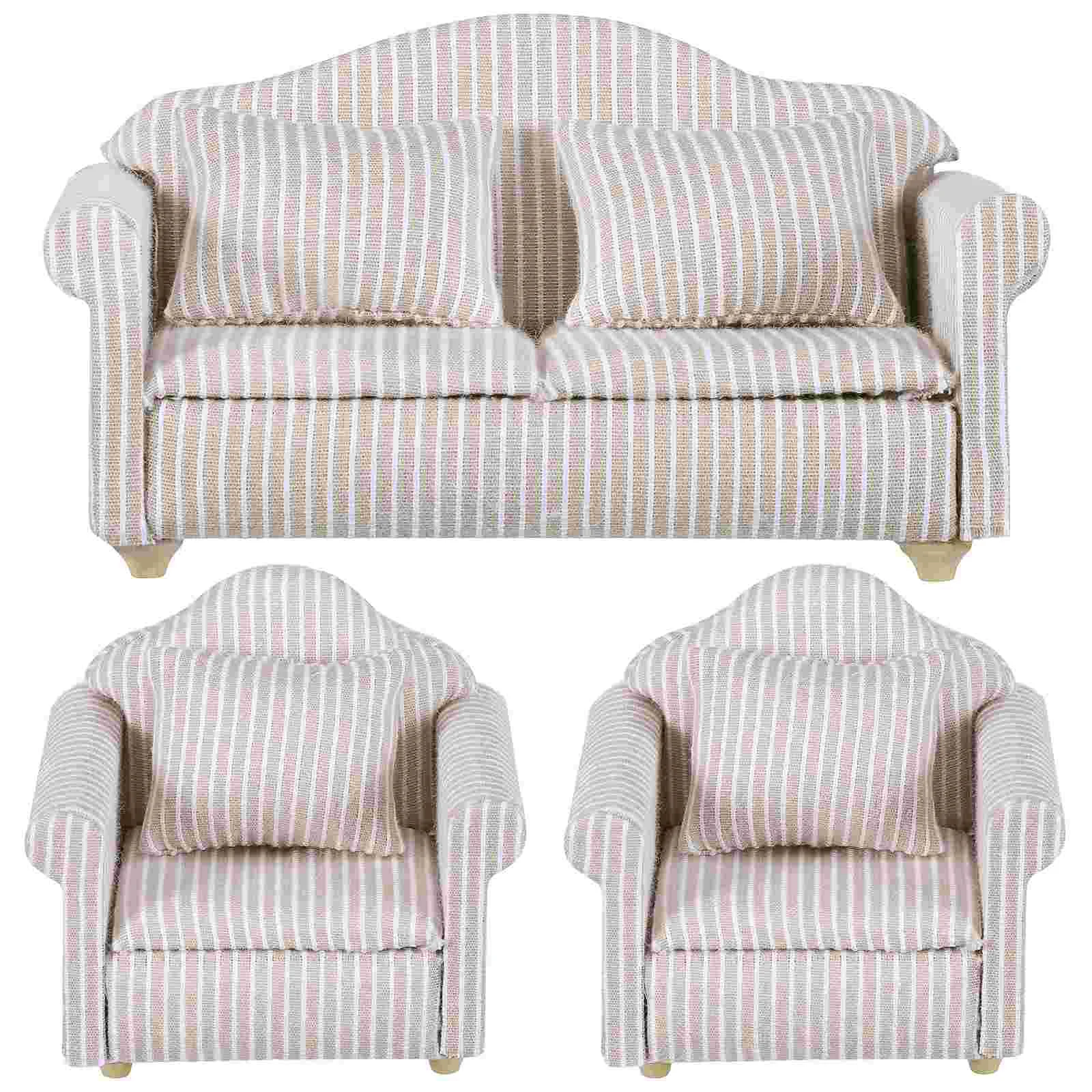 

3 Pcs Dollhouse Sofa Miniature Toy Furniture Decoration Ornament Couch Model Living Room