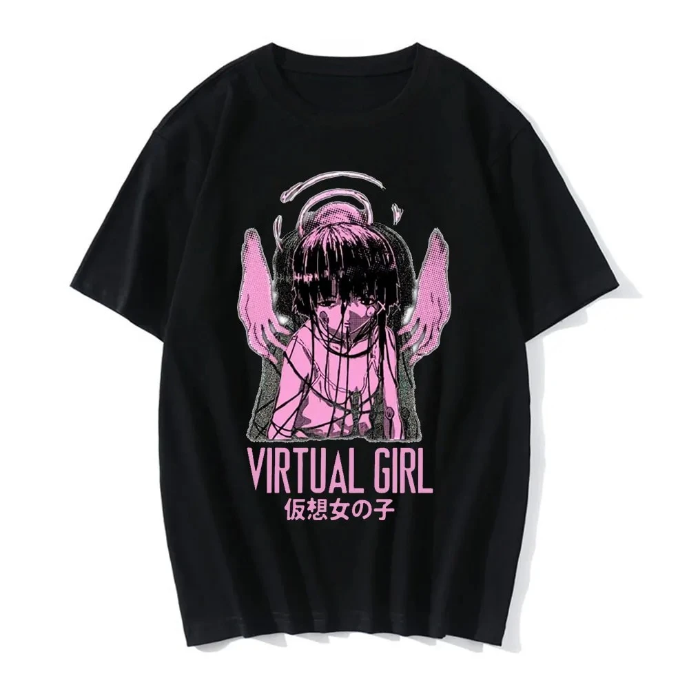 26-2027  New Grunge Manga Character Print T-Shirt Y2K Dark Street Style Unisex O-neck Short Sleeve Fashion Casual Top