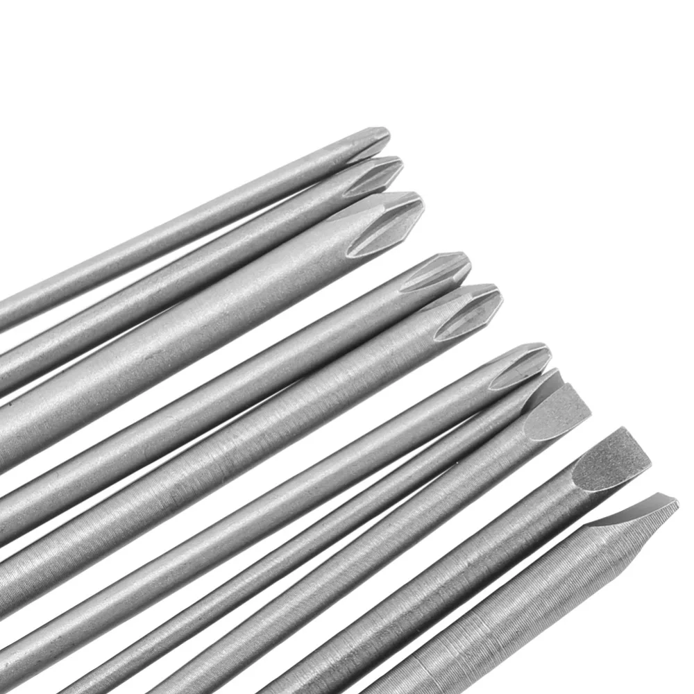 10pcs S2 Steel Screwdriver Bit Set PH1 PH2 1/4 Inch Hex Shank Slot Screwdriver Bits 100mm Length Magnetic