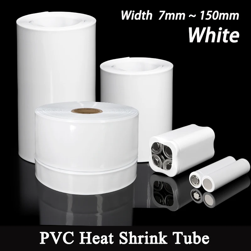1-10M White PVC Battery Wraps 7mm ~ 150mm 18650 Battery Packs Insulated Cable Sleeve Lithium Film Case Heat Shrink Tubing