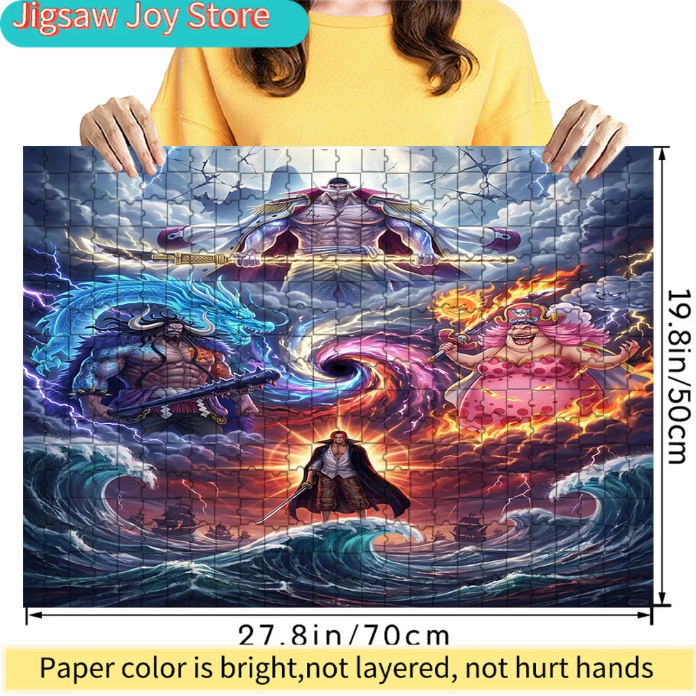 

Премиальный бумажный пазл с изображением персонажей One Piece: Доминирование Четырех Императоров, включая Белоуса и Кайдо в гибридной форме дракона.