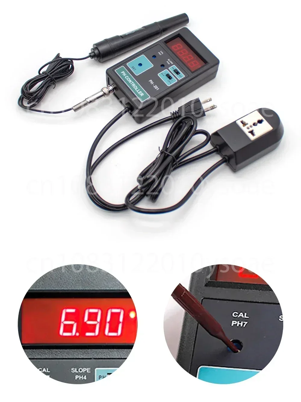 PH-201 Digital LCD Display PH CO2 Controller Meter Aquarium Fish Tank 0.00~14.00PH Range + Switched Socket AC 100-240V