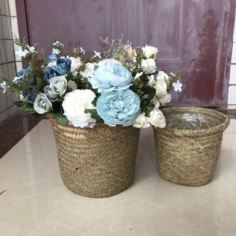 Handmade Woven Planter Basket Flowerpot Straw Garden Flower Pot Storage Basket Plant Container Home Living Room Decoration