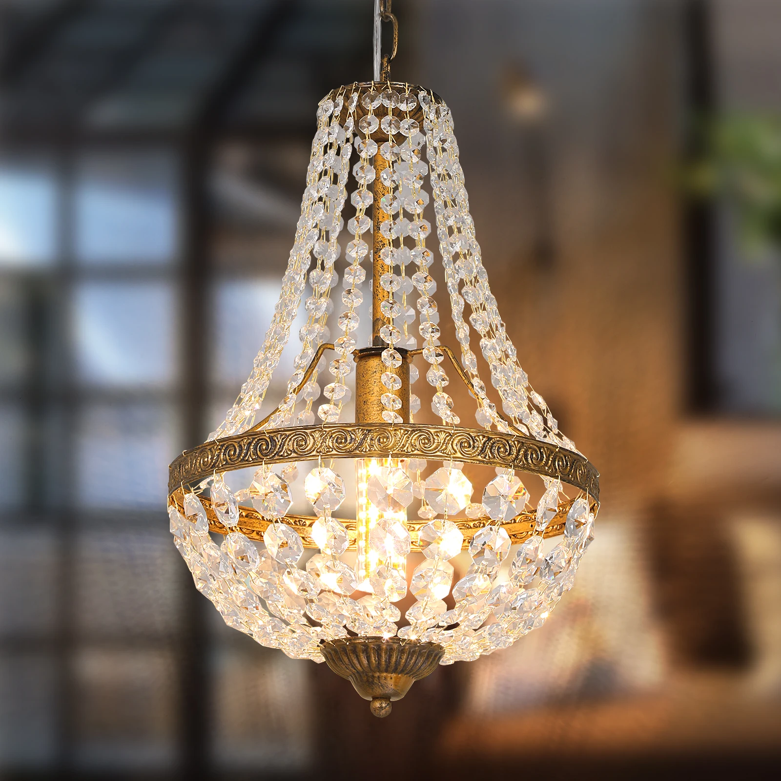 Retro Pendant Light Luxury Crystal Basket Ceiling Lamp Chandelier Led Nordic Dining Living Room Decor Hanging Lustre Fixture