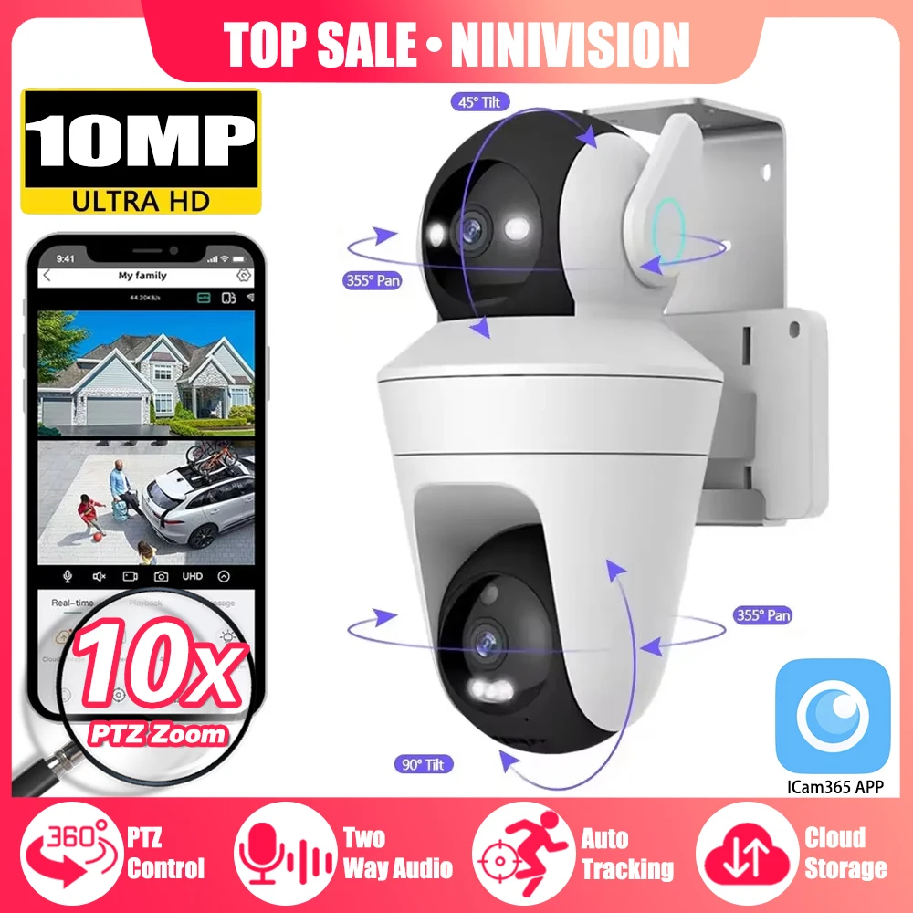 

5K 10MP 10X PTZ Zoom Dual Lens WiFi Security Camera 360° PTZ OutDoor With ICam365 Two-Way Audio Motion Tracking Local Storage