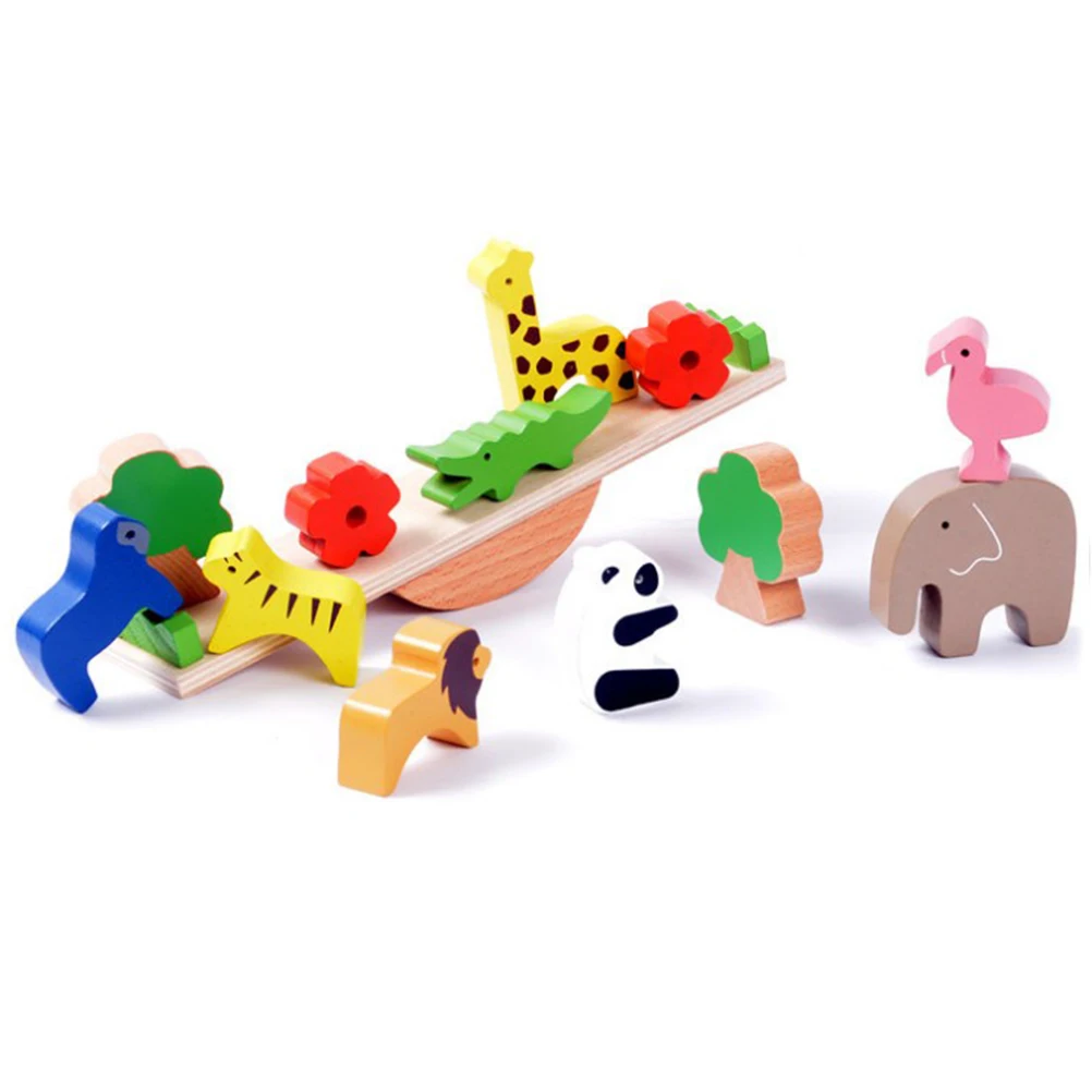 Toy Animal Seesaw Kids Toys Puzzle Wooden Stacking Blocks Animals Stacks Building Balancing Toddler Child