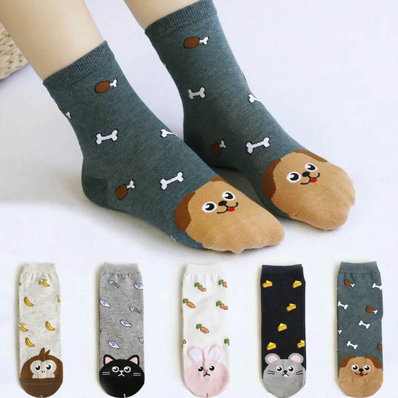 Fashion Niedliche Cartoon-Tier Baumwolle Katze Socken Banane Karotte Lebensmittel Socken Neuheit Dot Streifen Fuchs Socken Mops Tiger Panda Muster