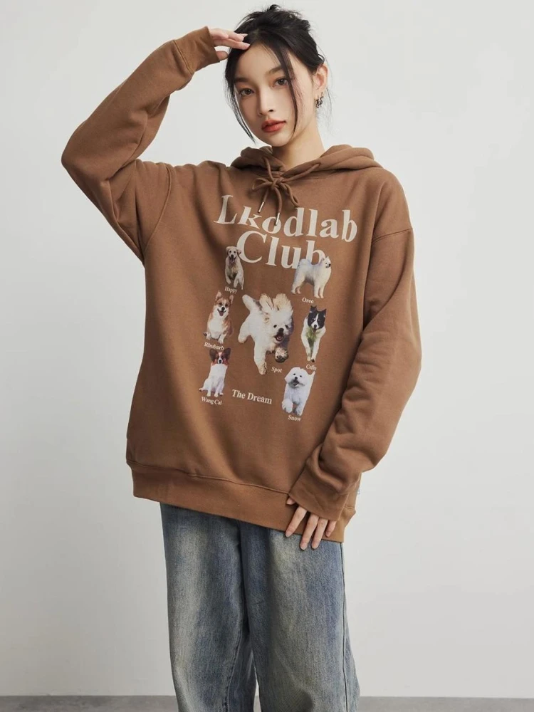 Top Cute Letter Printing Women's Sweatshirt Graphic Brown Woman Clothing Kawaii Text Hooded Hoodies Harajuku Fashion Y2k Vintage