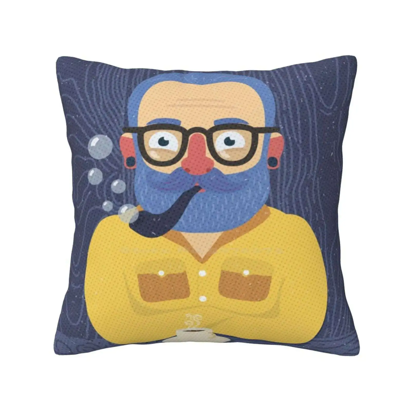 Blue Beard Throw Cushion Pillow Cover Mustache Vintage Pipe Retro Coffee Night Evening Wood Piercing Portrait Beardman Baubles