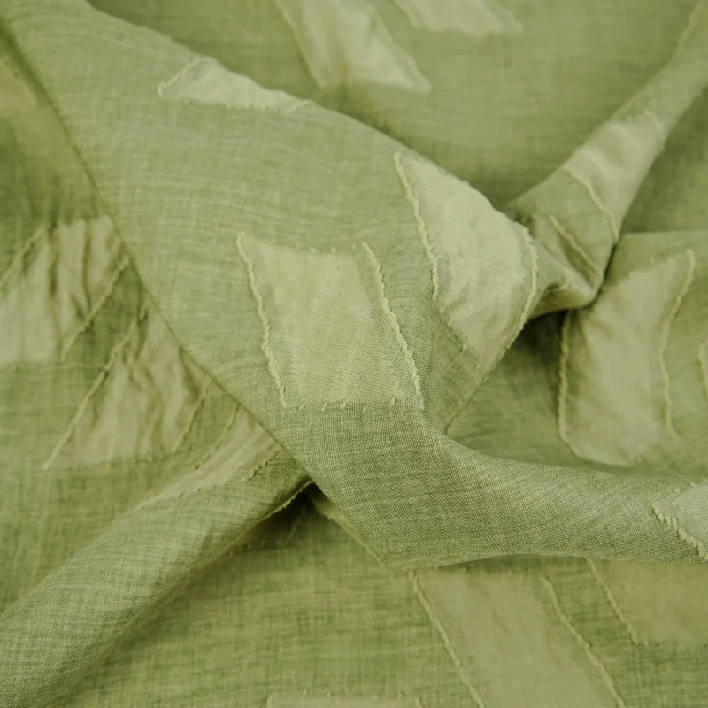 Green and apricot geometric pattern jacquard fabric for making spring/summer cheongsamsdiyDesigner fabricA