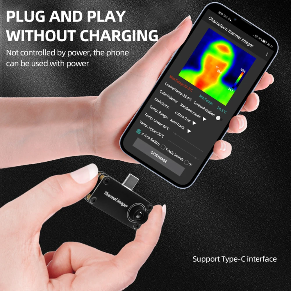 Type-C Mobile Thermal Imager -20~1000°C 32*32 Pixels Thermal Imaging Camera APP Control Thermal Camera for Android Mobile Phone