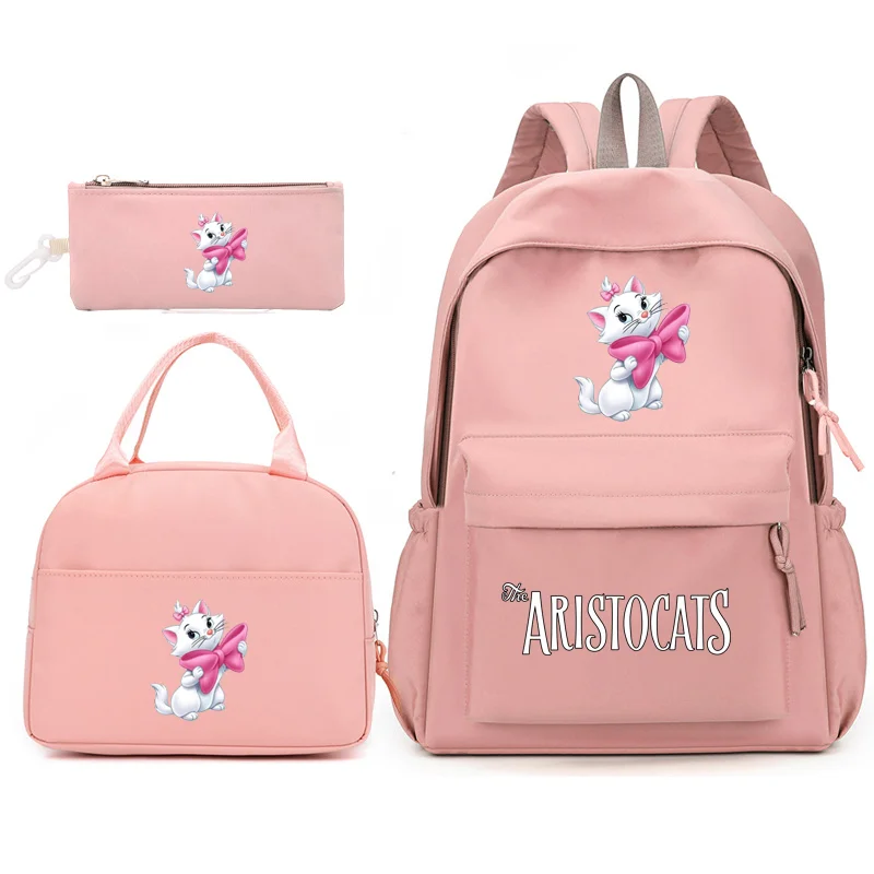 

3pcs Disney The Aristocats Marie Cat Backpack with Lunch Bag for Women Student Teenagers School Bags Comfortable Travel Sets