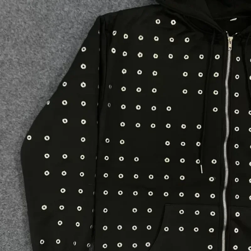 الخريف الأوروبي الأمريكي الجديد كامل ثقب دائري الديكور الأعلى العصرية سستة سترة مقنعين البلوز الرجال الملابس النسائية #5