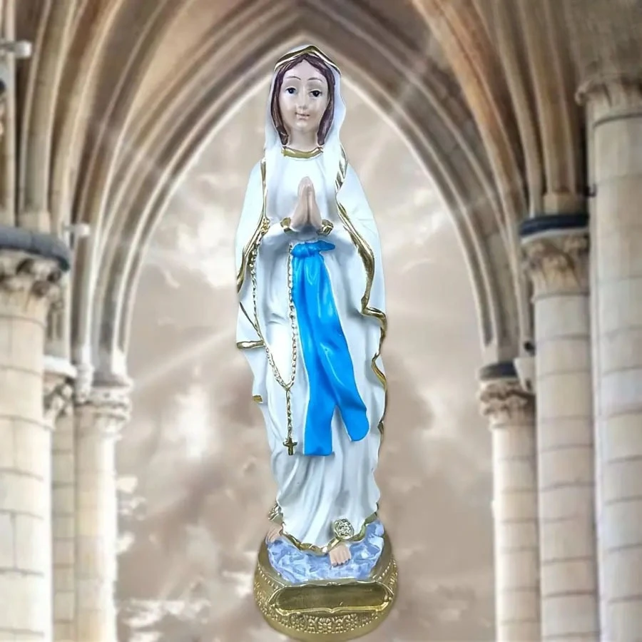 

1 шт., статуя Богоматери Лурды, Девы Марии, статуя из смолы, значок, святая семья, молитвенные украшения, украшение для дома, изделия из смолы, подарки